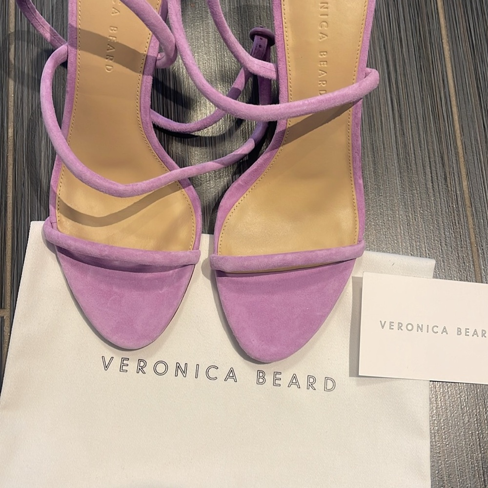 New! VERONICA BEARD MARCELINE purple Suede Crisscross ankle wrap strappy Sandals - Picture 13 of 16